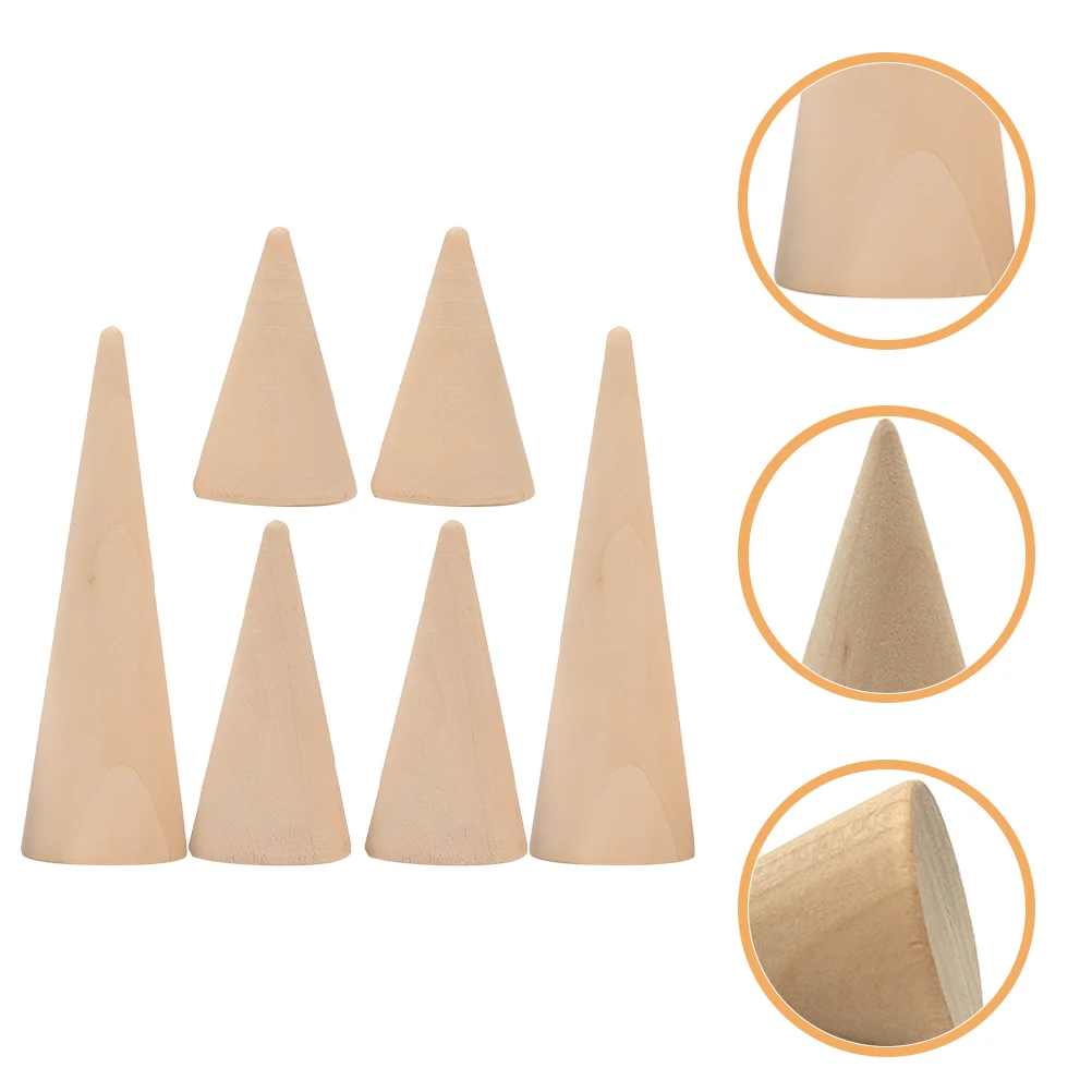 

6 Pcs High Medium Low Ring Display Base Rings Jewelry Organizer Wooden Holder Cone Stand