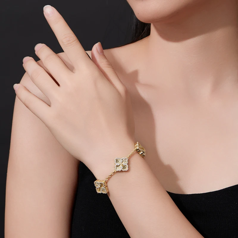 925 Silver Moissanite Bracelet Four-leaf Clover Bracelet Adjustable Bracelet Female Hot Styles Wedding Christmas Valentine's Day