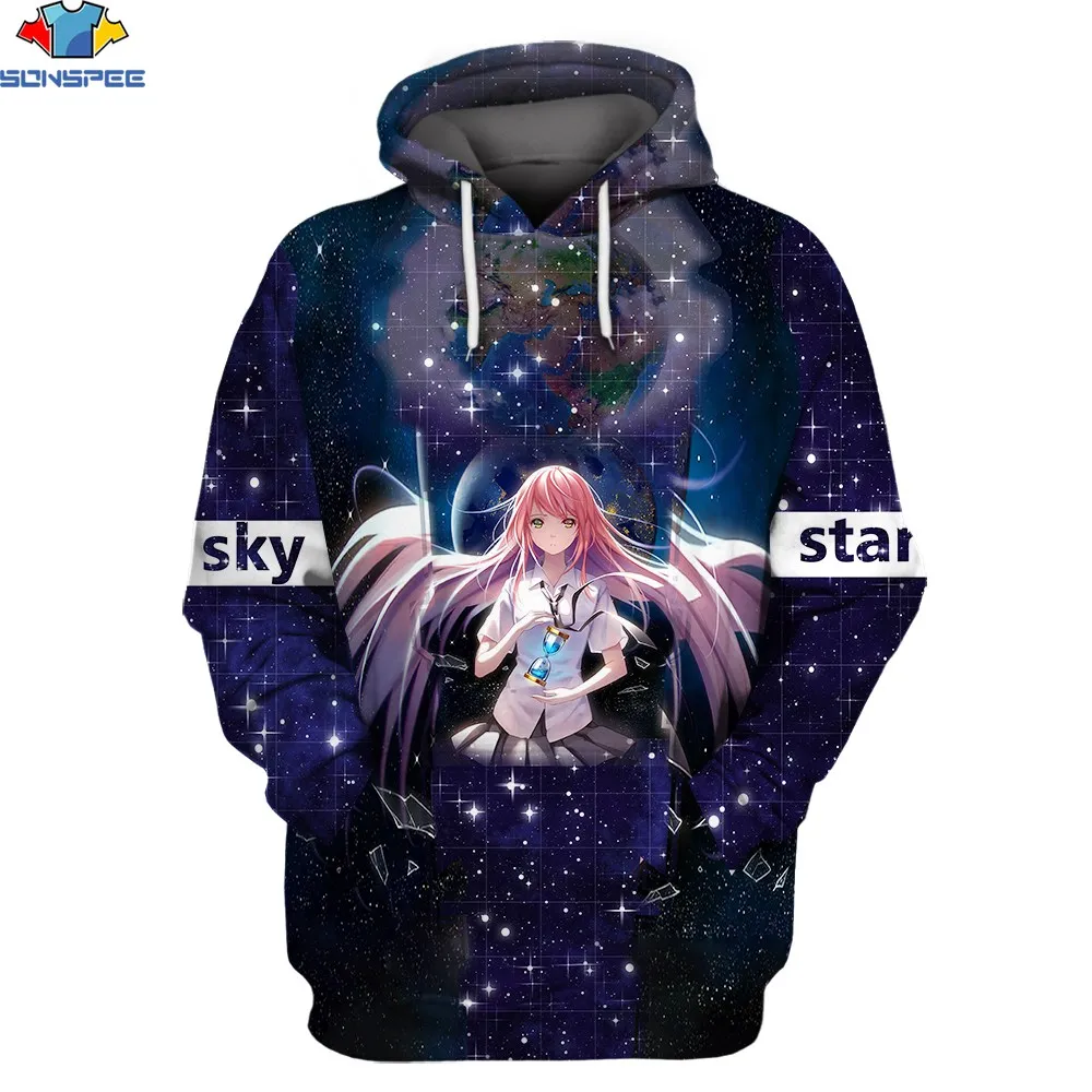 

SONSPEE 3D Print Autumn Winter Men Women Hoodie Japanese Anime Character Star Sky Long Sleeves Draw Cord Sport Street Pullover