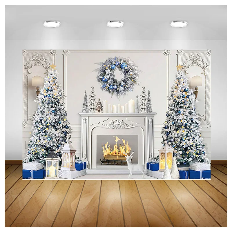 

SHENGYONGBAO Christmas Tree Window Wreath Photography Backdrop Wooden Doors Snowman Cinema Pine New Year Background Prop TNB-04