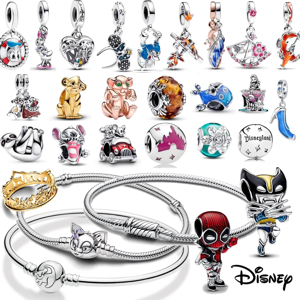 Nuevo Disney 925 Plata Rey León Pato Donald encanto de ley 925 cadena con cuentas ajuste Original pulsera accesorios DIY joyería de mujer