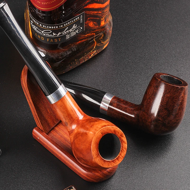 New 1set Silver Ring Tobacco Pipe 9mm Filter Briar Wood Pipe Traditional Straight Smoking Pipe Large Smoke Accessory 10 tools