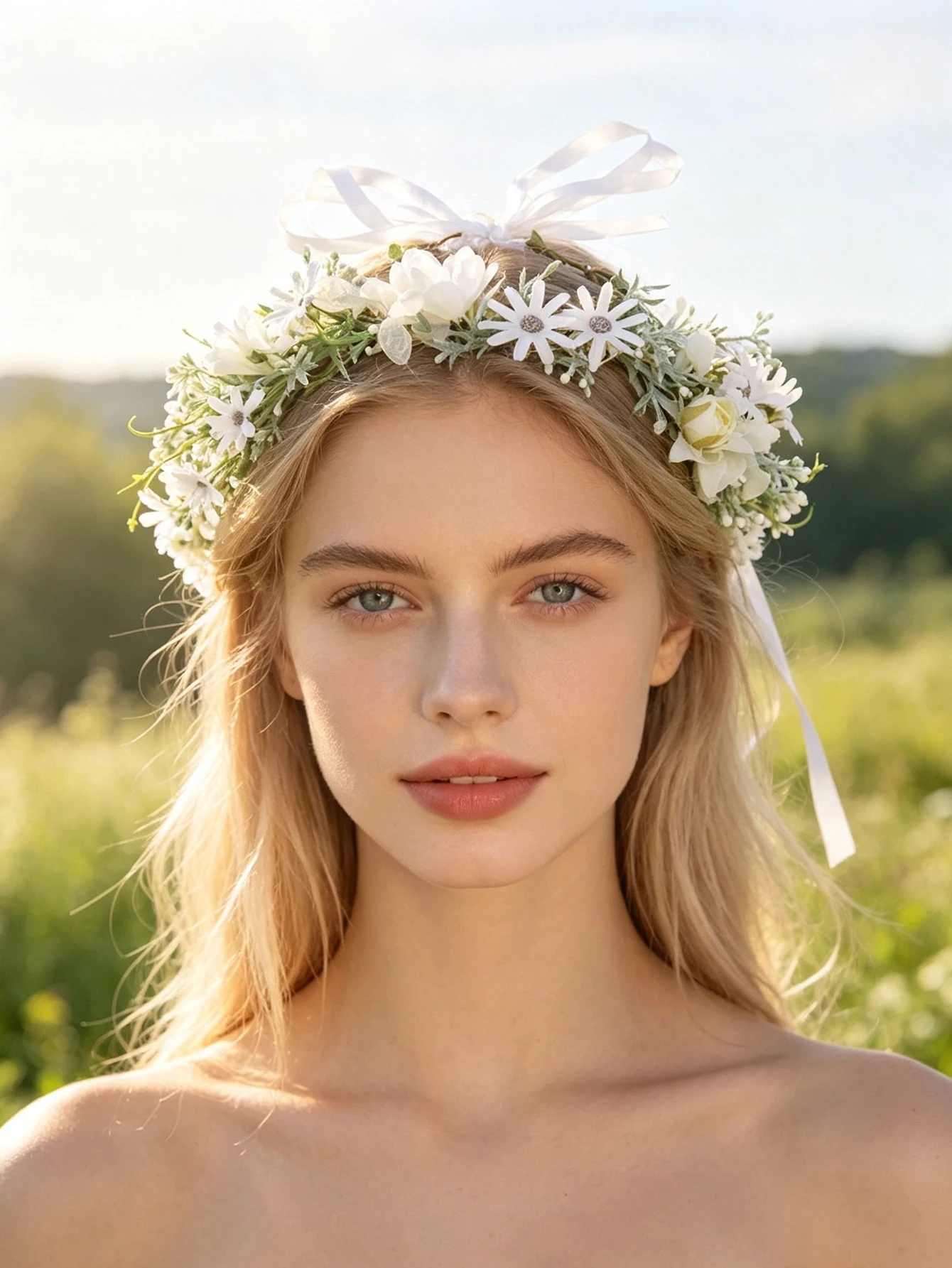 Women Fashion Photoshoot - Ręcznie robiony wieniec z czystych białych