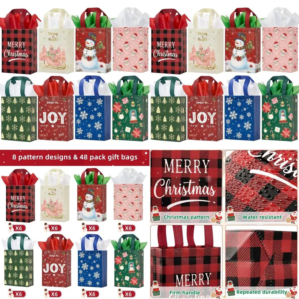 

48 упаковок многоразовых рождественских подарочных пакетов с цирковой бумагой и ручками, 8,66x6,3x3,15 дюйма, идеально подходят для праздничных подарков и вечеринок
