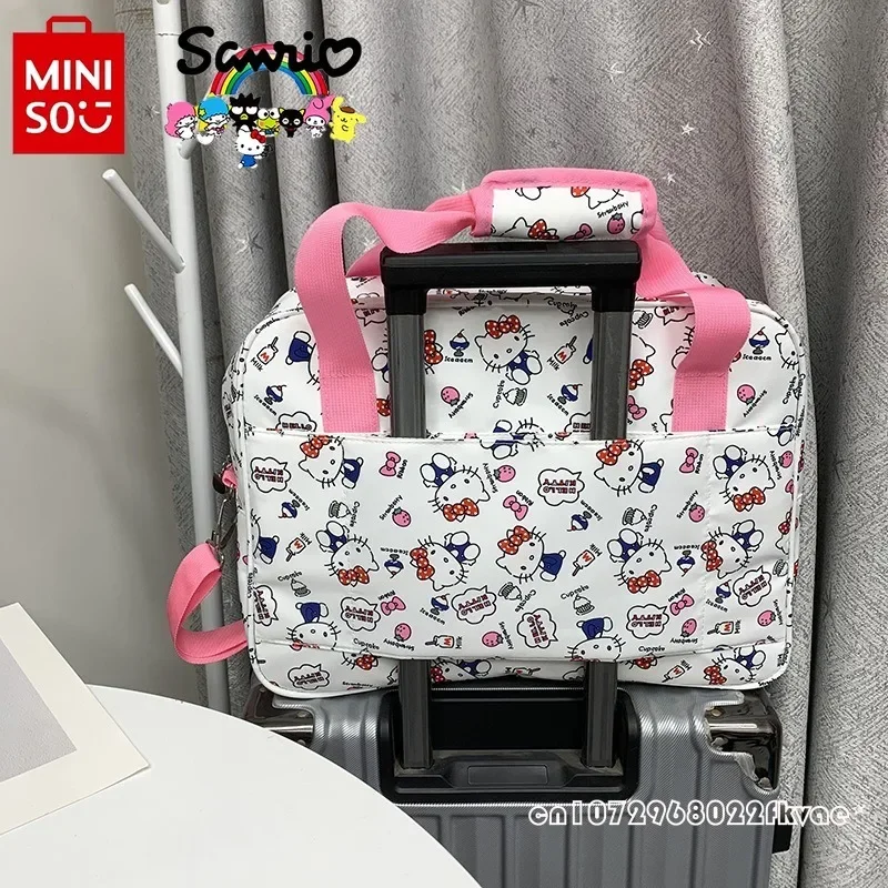 Hello Kitty-bolso de viaje para mujer, bolsa de viaje con dibujos animados de gran capacidad, a la moda y de alta calidad, para equipaje de embarque, novedad de 2024