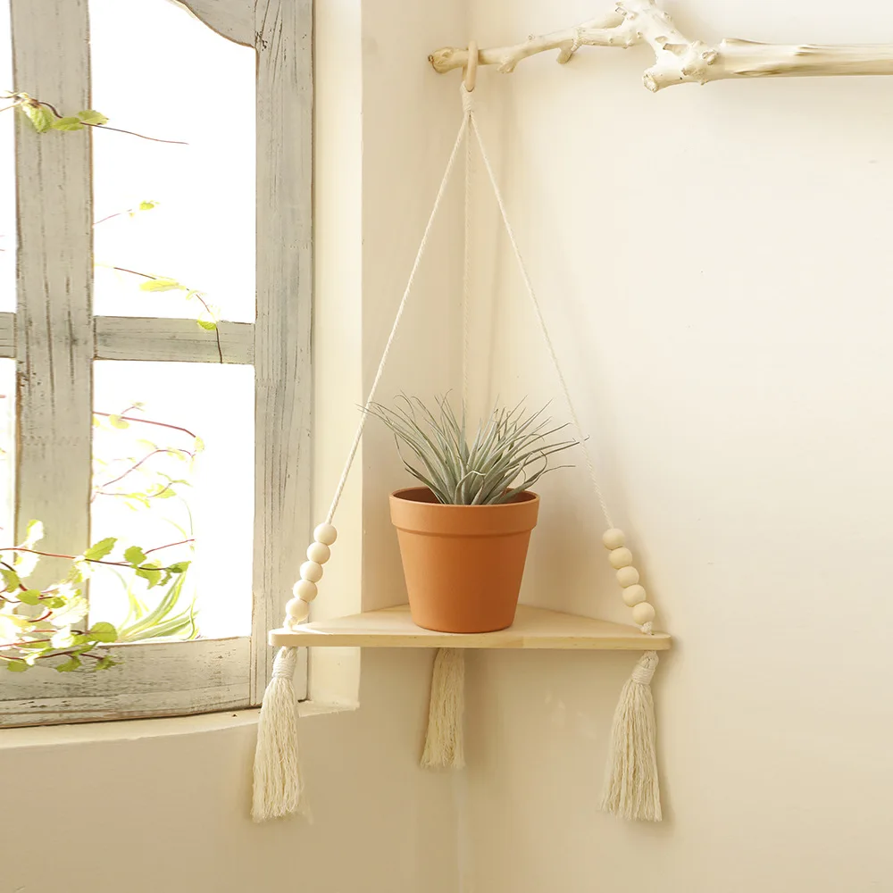Wooden Triangular Storage Rack Flowerpot Shelf Home Decoration Floating Shelves Aesthetic Room Decor Wall Art Accessories Garden