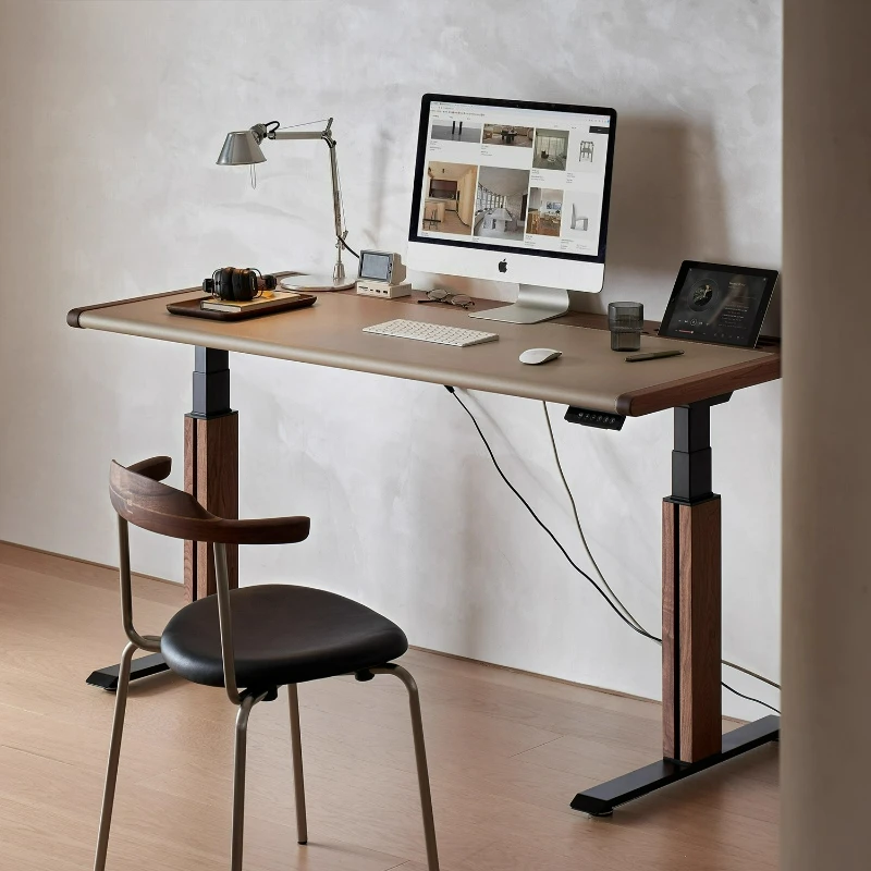 

Lifting desk, black walnut solid wood computer desk, household electric adjustable workbench