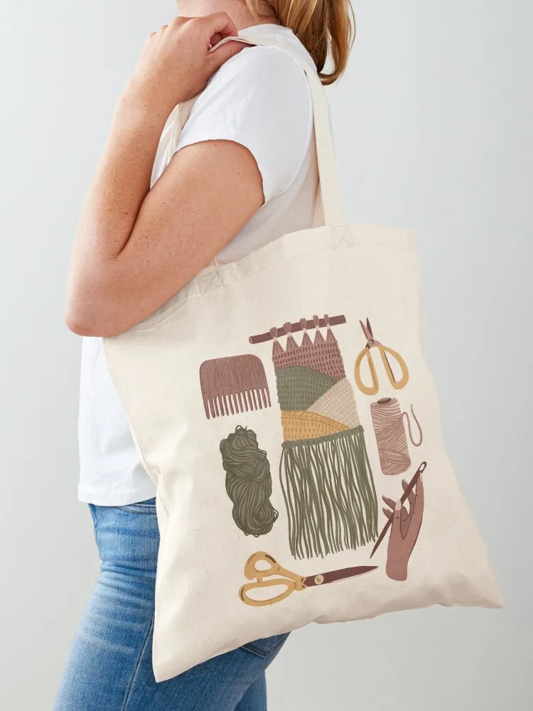 Weaving Flat Lay in Earthy Tones Tote Bag Reusable bags Canvas bag tote bag canvas Canvas Tote