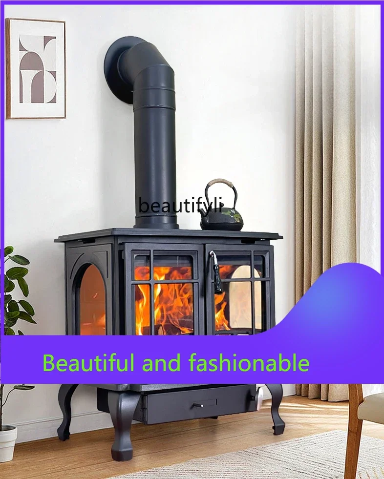

xqReal Fire Fireplace Wood Burning Household Cast Iron Firewood Burning Heating Stove B & B Firewood Heating Fireplace