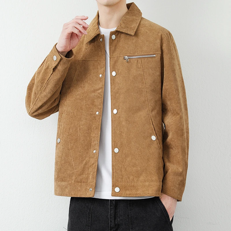 New Korean Spring Autumn Youth Fashion Versatile Corduroy Jacket Men'S Single Breasted Loose Casual Collar Business Style Coat