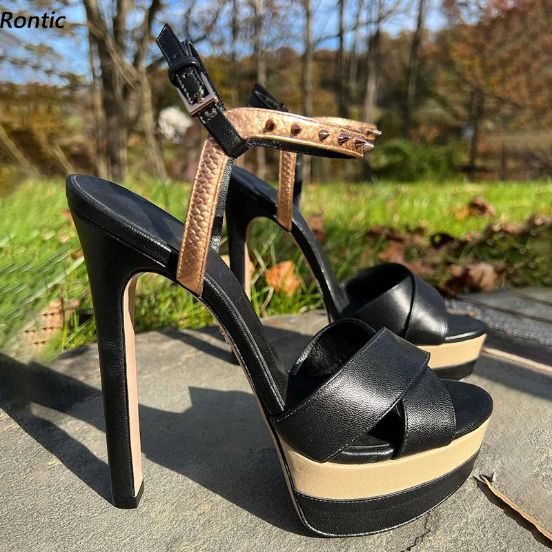 

Rontic/Новые модные женские сандалии на платформе, пикантные туфли на шпильке с открытым носком, красивые фиолетовые, синие туфли для вечеринок, размер США 5-20