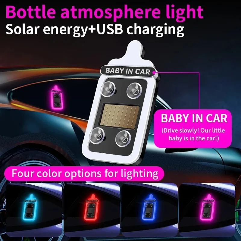 Car LED Ambient Light Solar Powered with Button Control 4 Modes 1PC for Back Window Night Driving Decoration