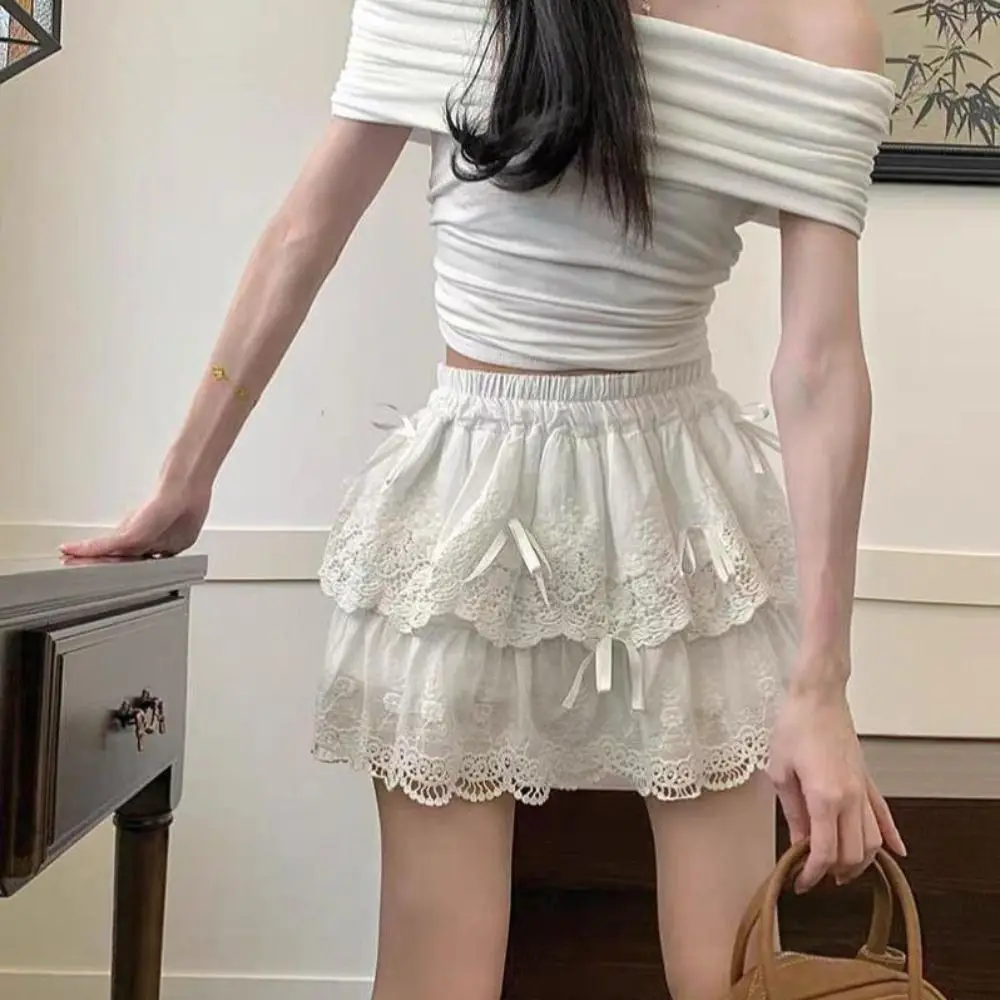 Modieuze Strik Gelaagde Rok Met Balletstijl Mesh Kanten Rok Met Hoge Taille Tutu Mini-Jurk