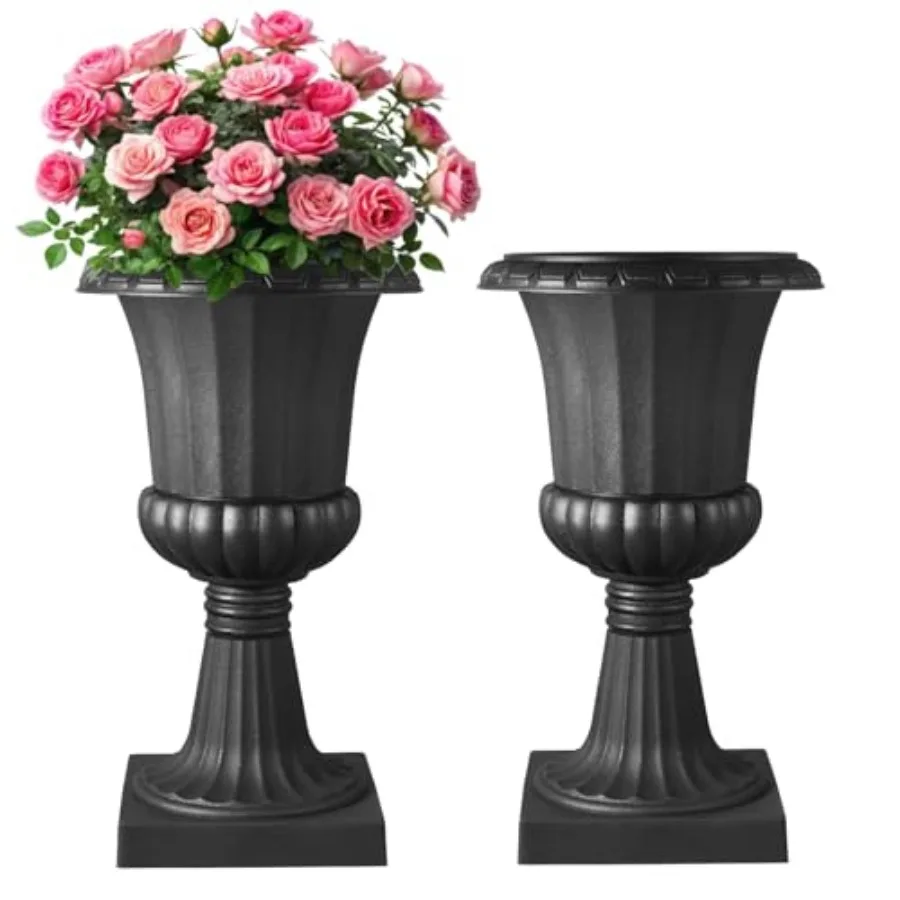 

Plastic Urn Planters 2 Pack Classic Flower Pots Front Porch Planters door and Outdoor Vase for Weddg Party Event Home Stage Gar