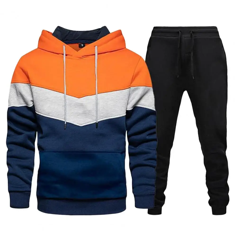 

2 шт./комплект, спортивный костюм контрастных цветов с капюшоном и длинными рукавами