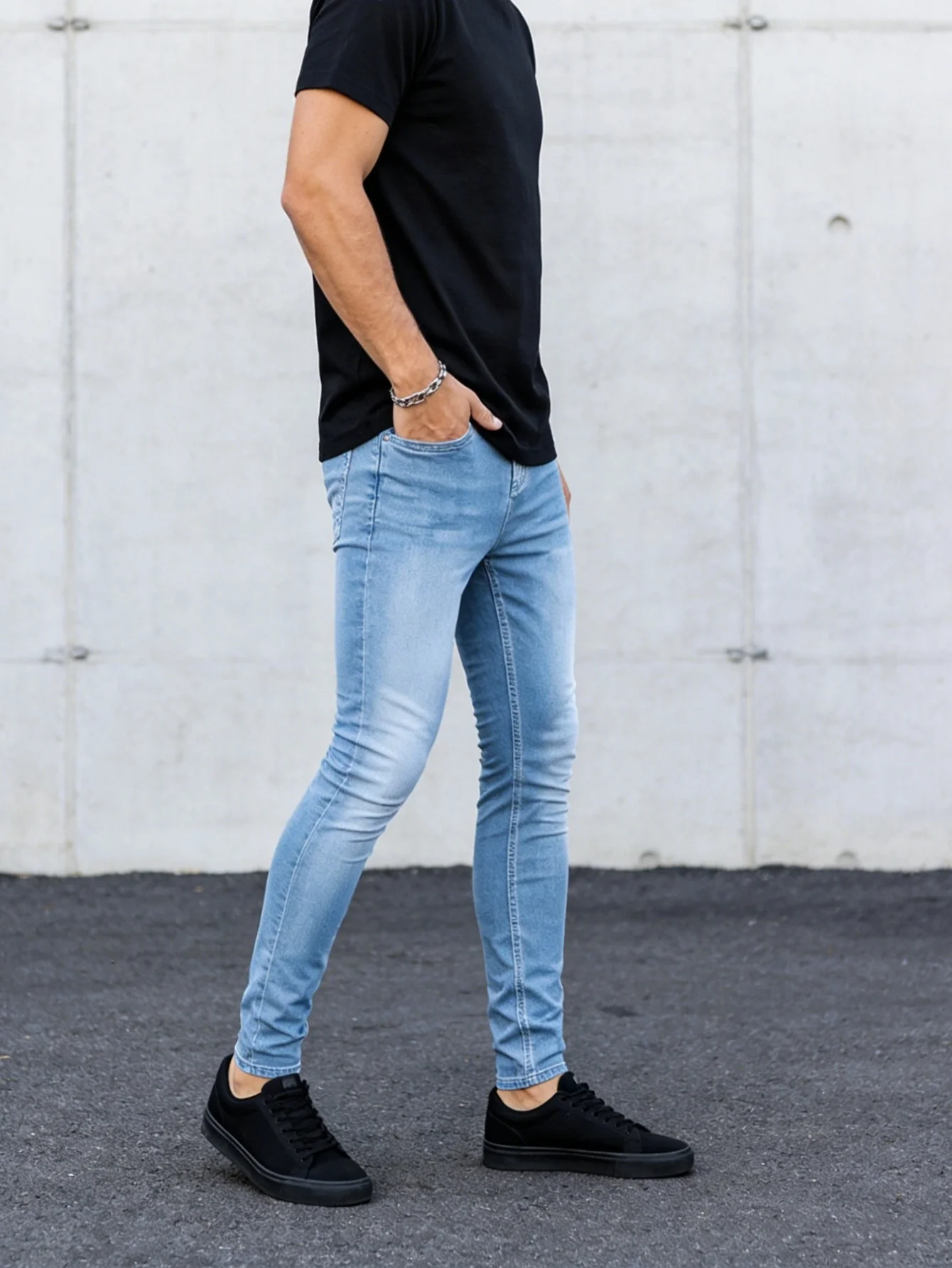 Casual Blue Men's Slim Jeans Original Y2K Drip Trend Street Denim Trousers No accessories or belts included