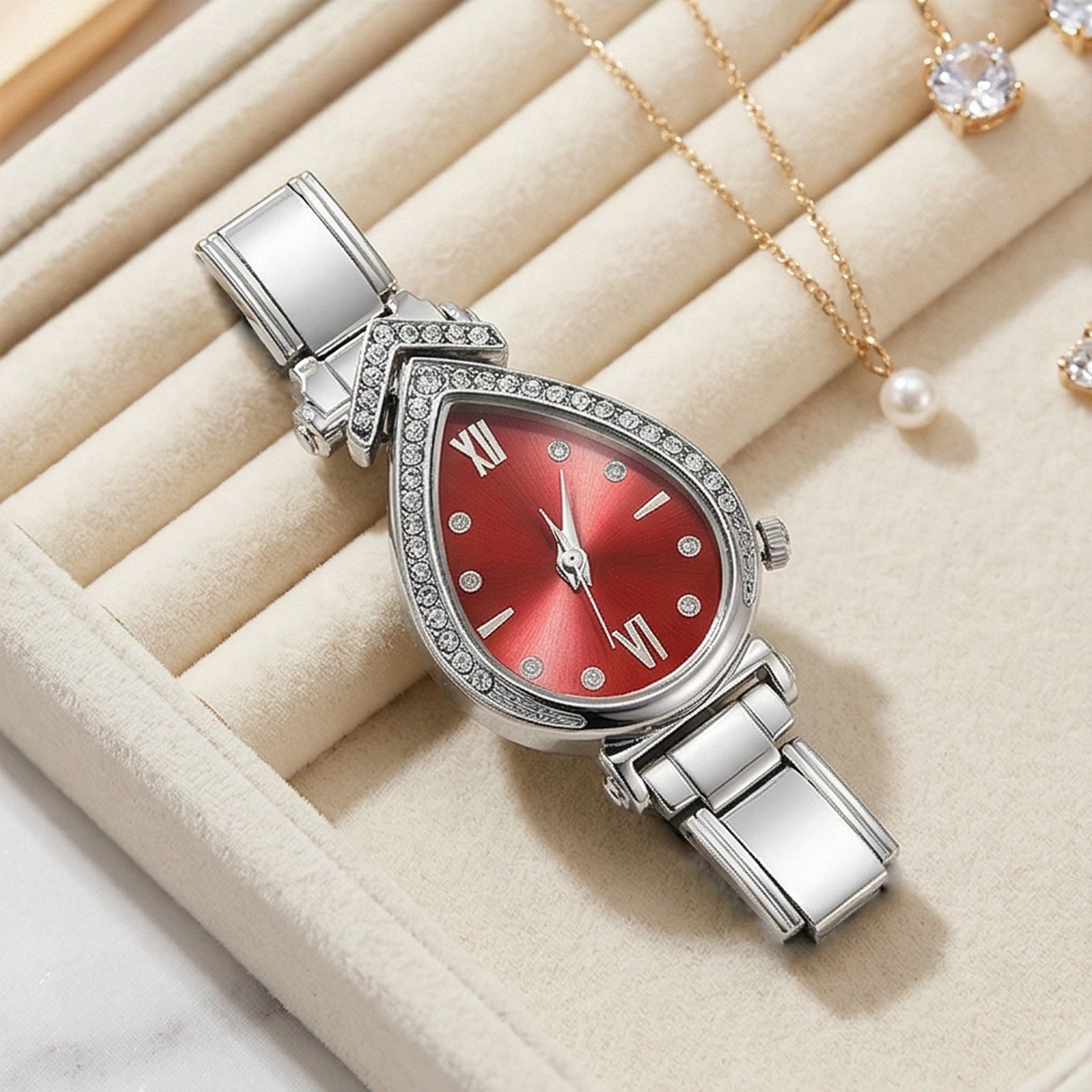 GEMOSA Women Water Drop Shape Watch Dial & Connector Stainless Steel Italian Bulk Charm Link Quartz Watch Jewelry Trendy ICW069