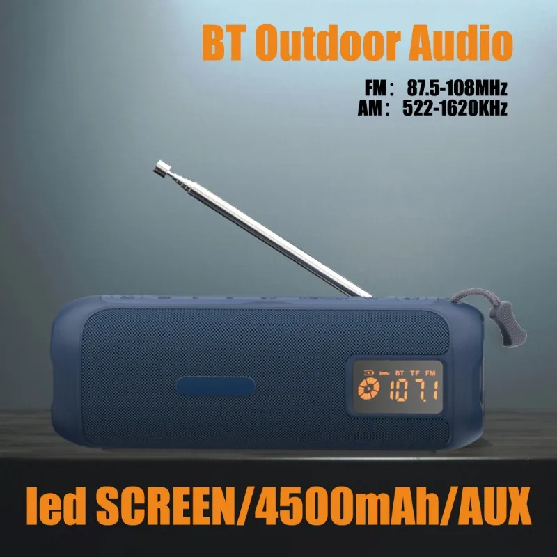 20W พร้อมจอแสดงผล Bluetooth-ลําโพง AUX TF Card ใส่ AM วิทยุ FM สําหรับ Home Shower กลางแจ้งชายหาด