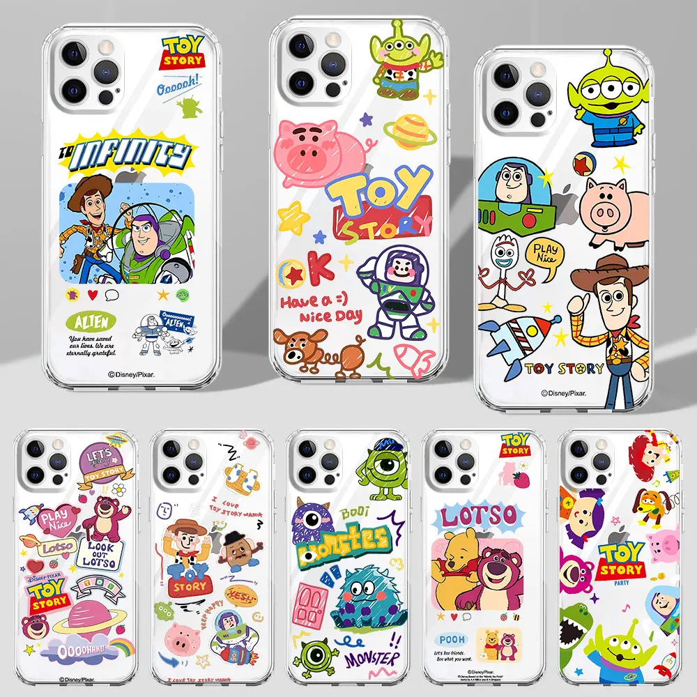 Disney Cute Toys Story Case for Apple iPhone 11 13 Mini 14 12 Pro Max 15 7 8 Plus XR X XS Clear TPU Phone Cover