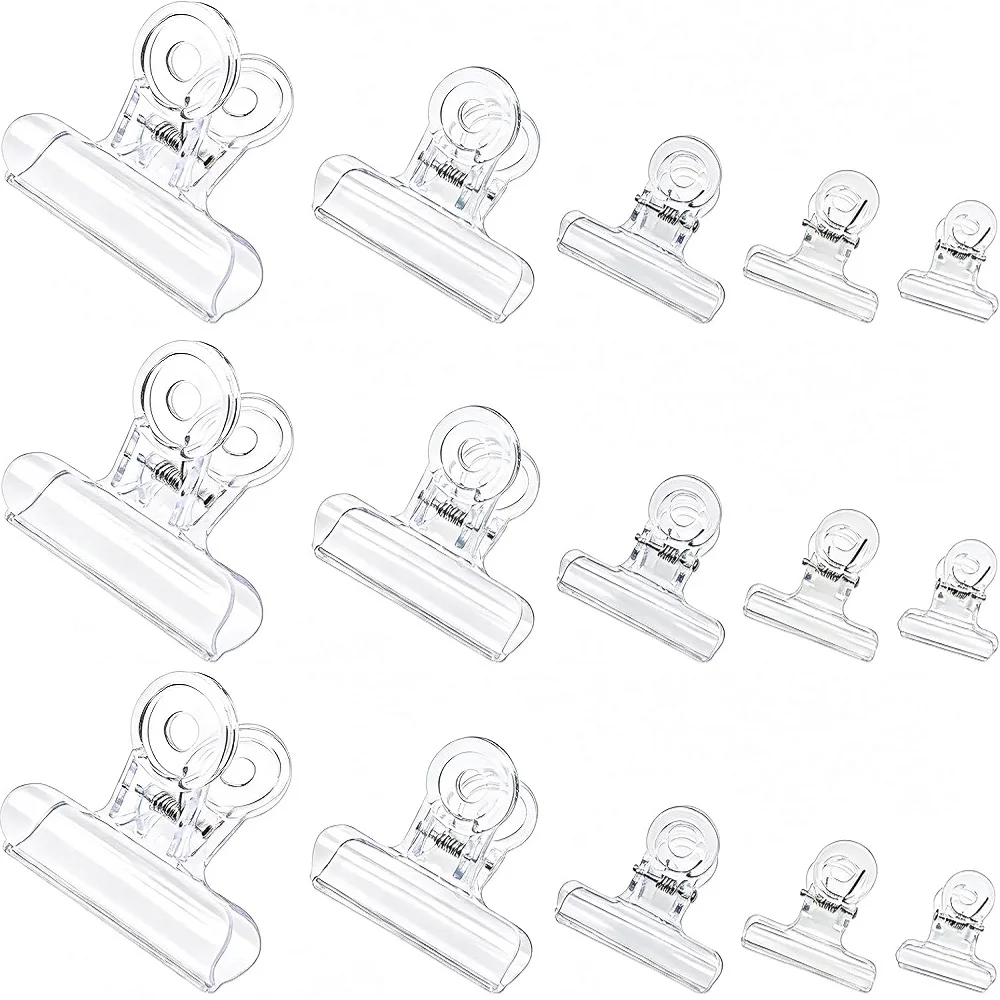 15pcs INS Style Clear Plastic Binder Clips Transparent Bulldog Paper Clamps for Scrapbooking Document Organization Photo Display