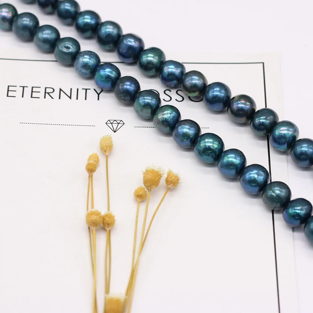 9-10mm Natural Freshwater Pearl Beaded Near Round Fashion Glamour Lady Beads For Jewelry Making Necklace Bracelet Long 36cm