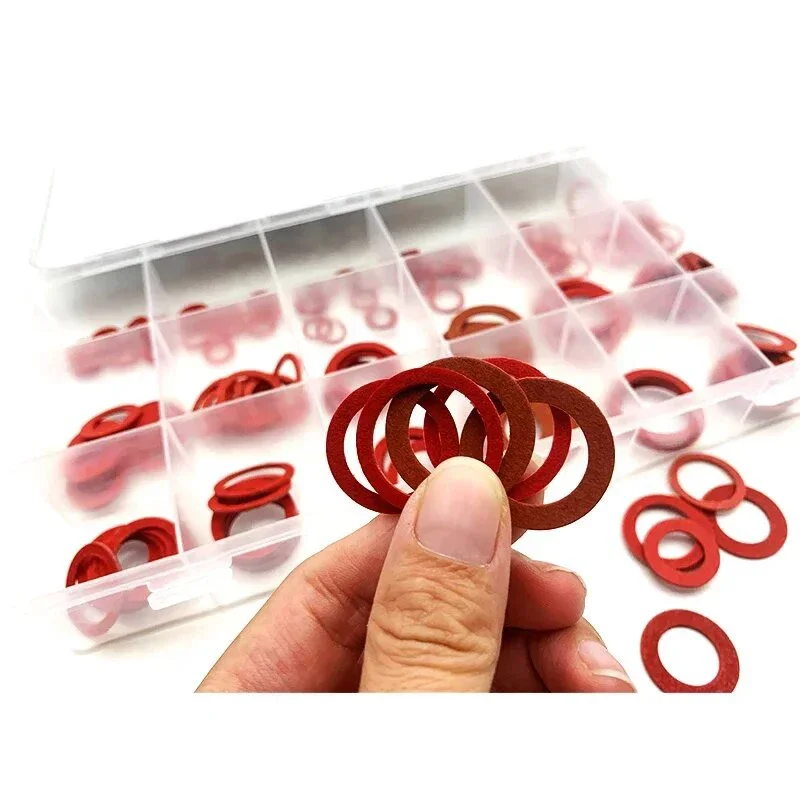 600pcs M5.5/6.5/8/10/12/12.5/14/16/17.5/20/24 Red Steel Paper Fiber Insulating Flat Washer Insulation Plain Gasket Ring Meson