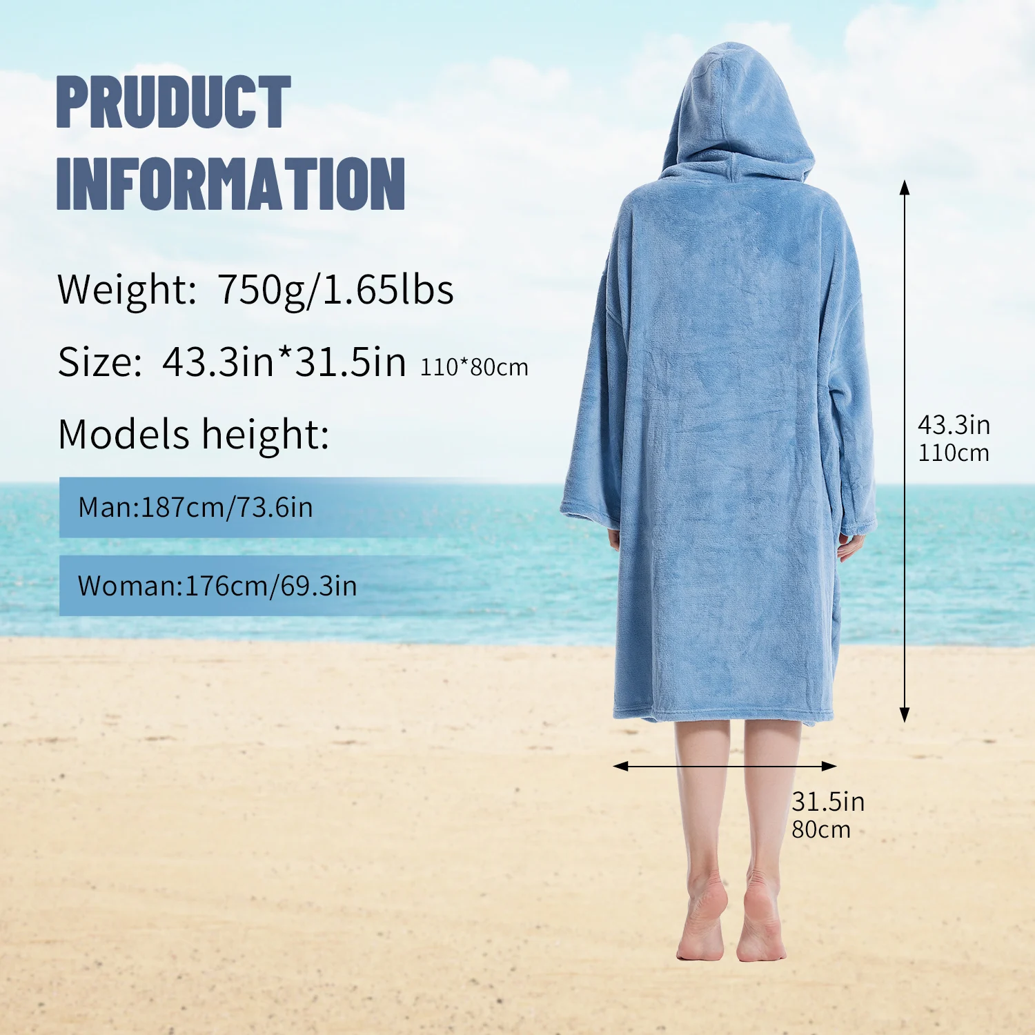 Mutao Surf Poncho Changing Robe, Unisex Hooded Bathrobe, Super Soft Swimming Poncho Changing Towel With Pocket And Hood