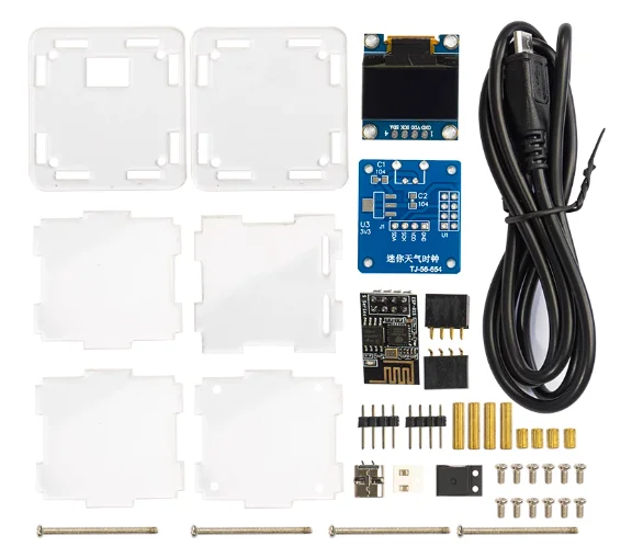 ESP8266 طقم ساعة توقعات الطقس الصغيرة - درجة الحرارة والرطوبة - ساعة رقمية متصلة بتقنية Wi-Fi - TJ-56-654