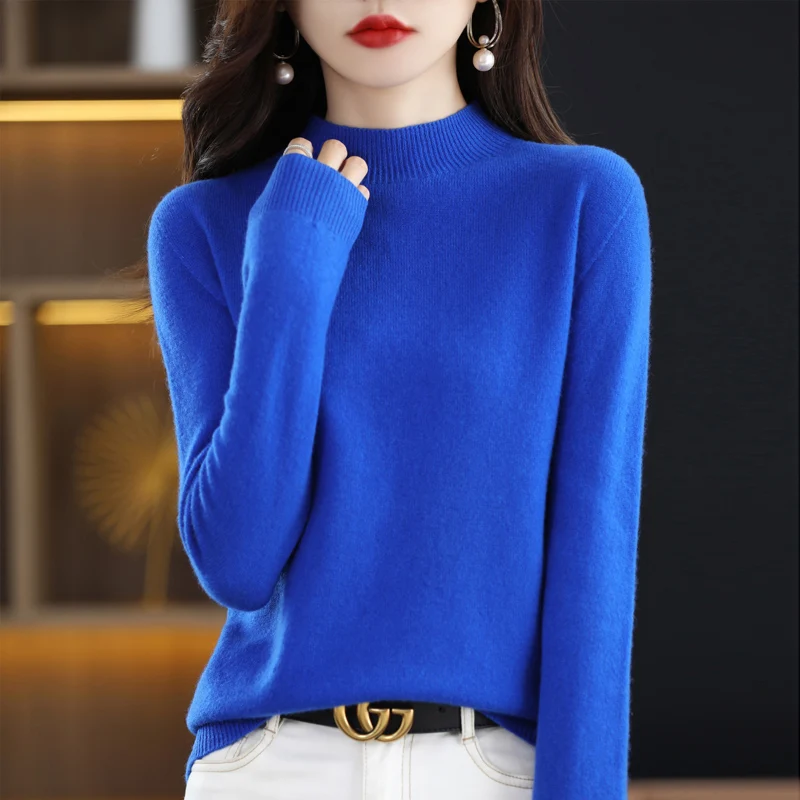 Spring Autumn New Cashmere Sweater 100% Wool Knitted Pullover Women\'s Clothing  Round Neck Long sleeved Tops