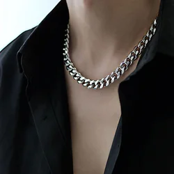 1pcs Basic Punk Stainless Steel 10mm Width Curb Cuban Necklace For Men Women Silver Color Link Chain Chokers Solid Metal Jewelry