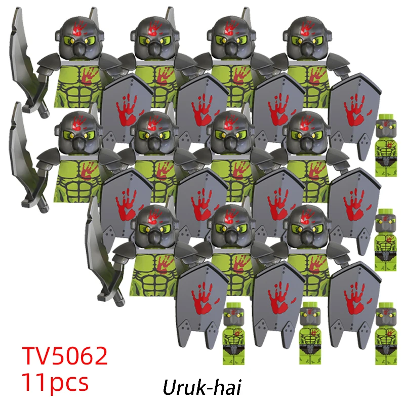 11pcs TV6410 MOC Medieval Knight Soldier Bricks Warrior Orc Armor Helmet Shield Mini Action Figures Building Blocks Kids Toys