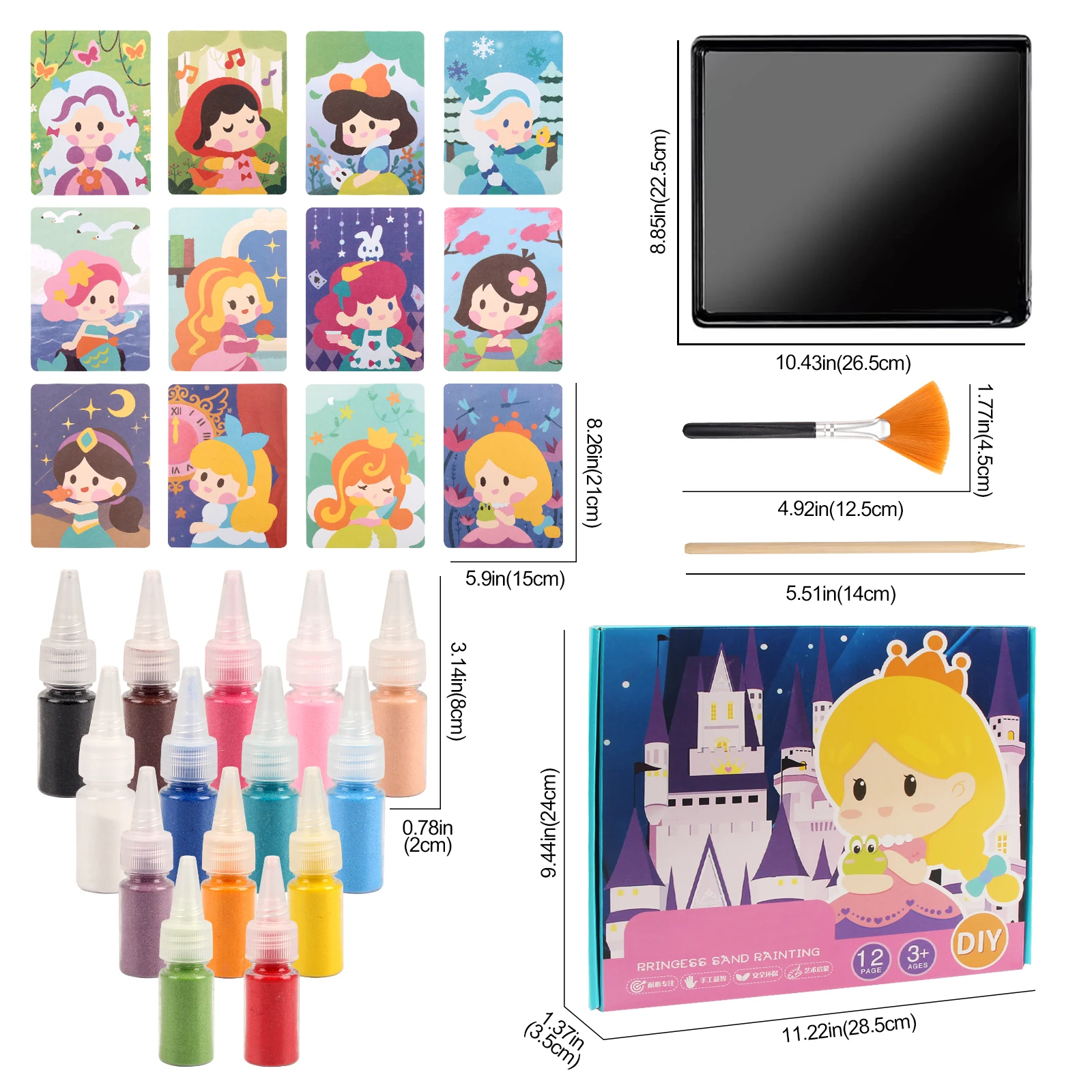 Sand Art Kit DIY Zandschildering Craft 12 Prinses Zandschilderkaarten 14 kleuren Educatief speelgoed Montessori Speelgoed voor kinderen Geschenken