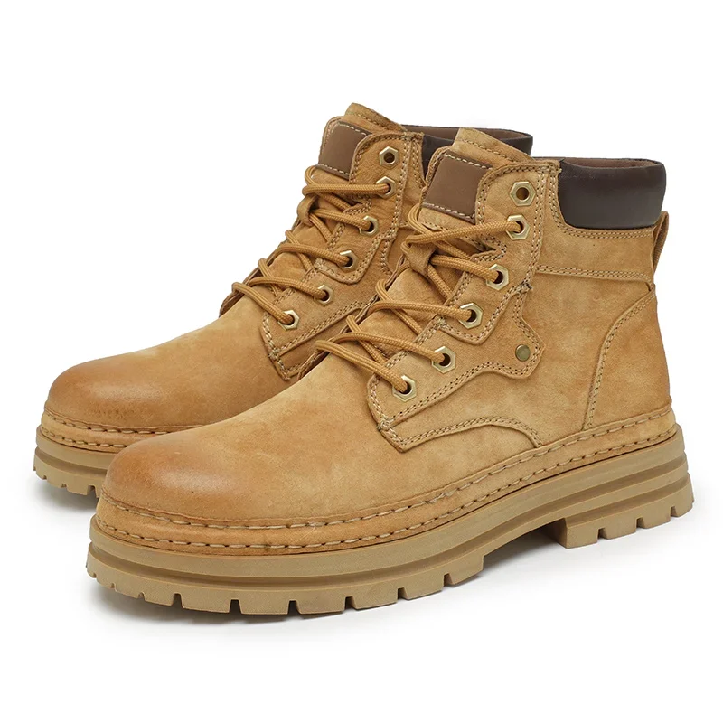 

Outdoor Leather Mens Slip on Boots Platform Shoes Luxury Brand Men Winter Plush Snow Boots Fashion All-match Men Motocross Boots