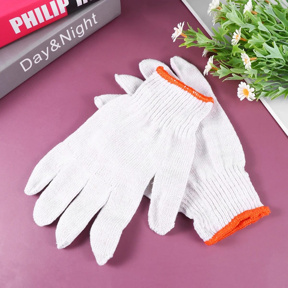 

24 Pairs Nylon Cotton Skidproof Gloves Yarn White Thicken Labour Protection Gloves Skidproof Industrial Safety