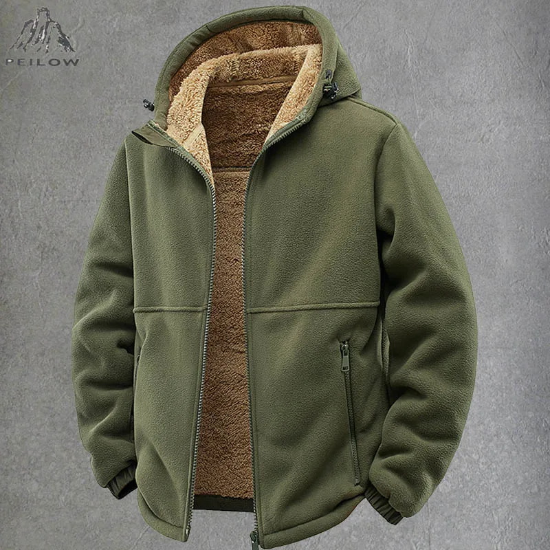 autumn winter Men's soft-shell Thicken hooded fleece jacket thickened polar fleece casual sweatshirt loose lamb Parkas men coats