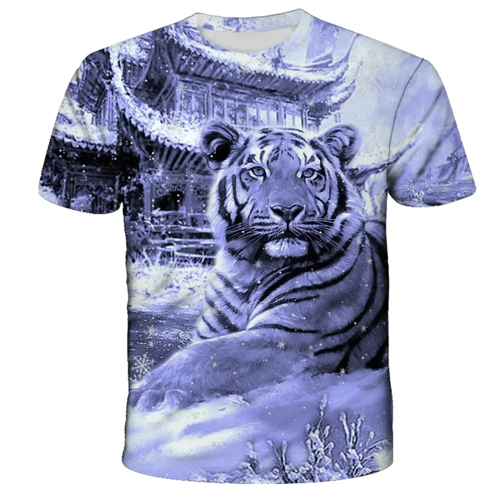 2025 koszulki chłopięce Leopard 3d Print moda z krótkim rękawem topy w kształcie zwierzątka t-shirty na co dzień odzież chłopięca t-shirty dziecięce