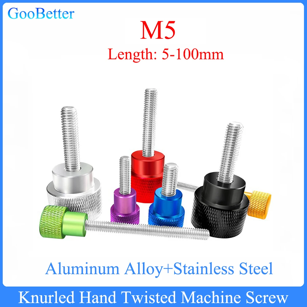 

5Pcs Aluminum Thumb Screw M5 Aluminum Knurled Head Staniless Steel Thread Hand Tighten Thumb Machine Screws Length=5-100mm