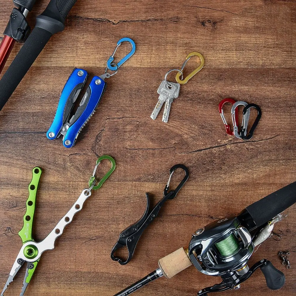 5pcs Camping Climbing Carabiner Outdoor Backpack Lock Buckle Fishing Hook Snap Clip Keychain