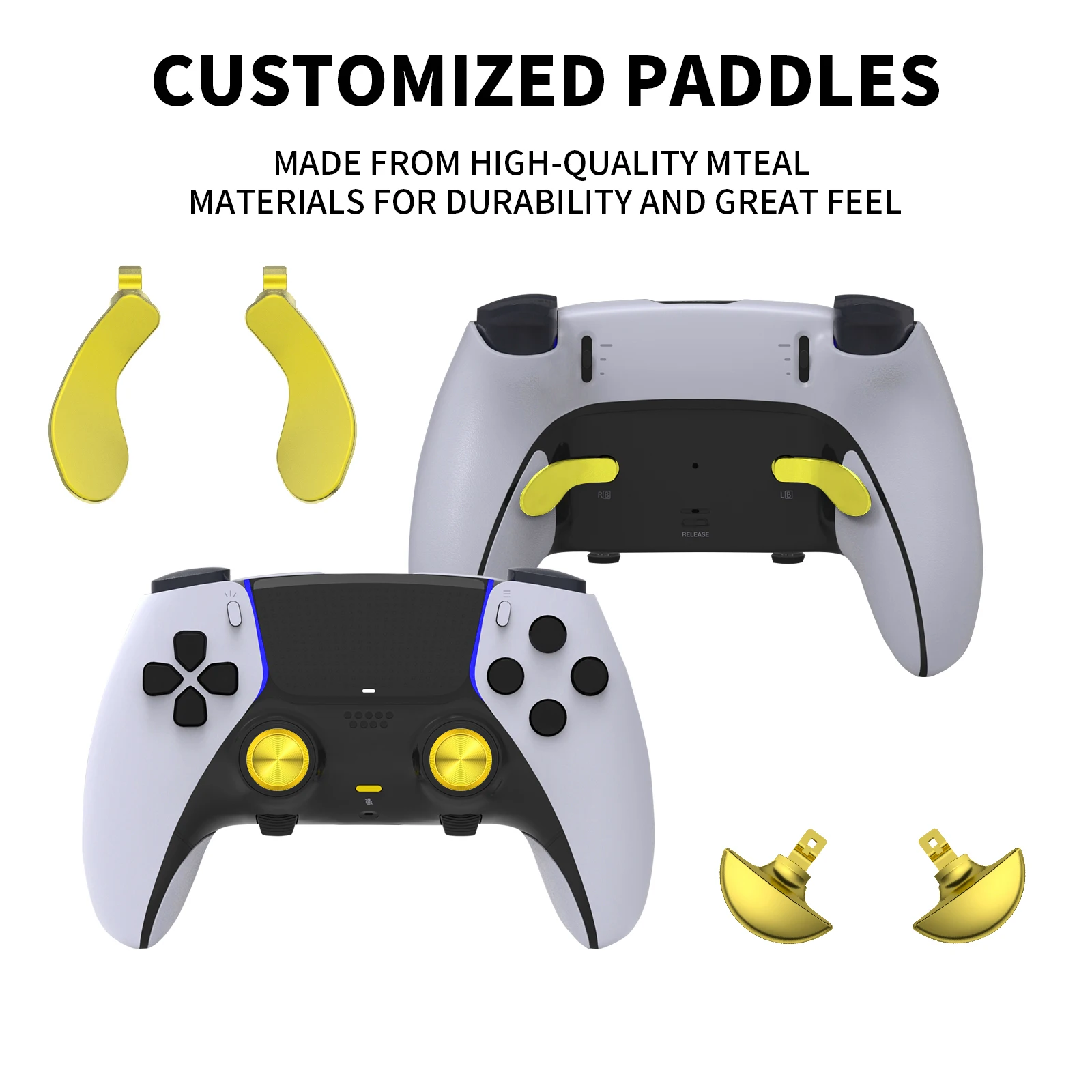 Metal Controller Thumb Sticks 10-in-1, 6 Swap Joysticks 4 Metal Rear Paddle Trigger Button Replacements, For PS5 Edge