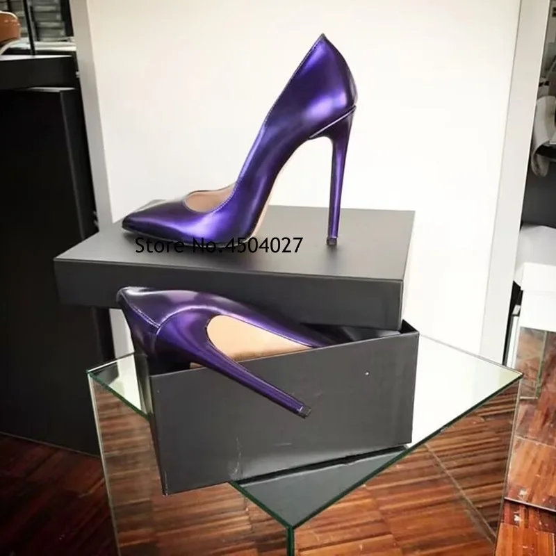 

Модные фиолетовые металлические глянцевые матовые кожаные туфли на высоком каблуке 12 см, 10 см, 8 см, туфли-лодочки на шпильке с острым носком, свадебные женские туфли