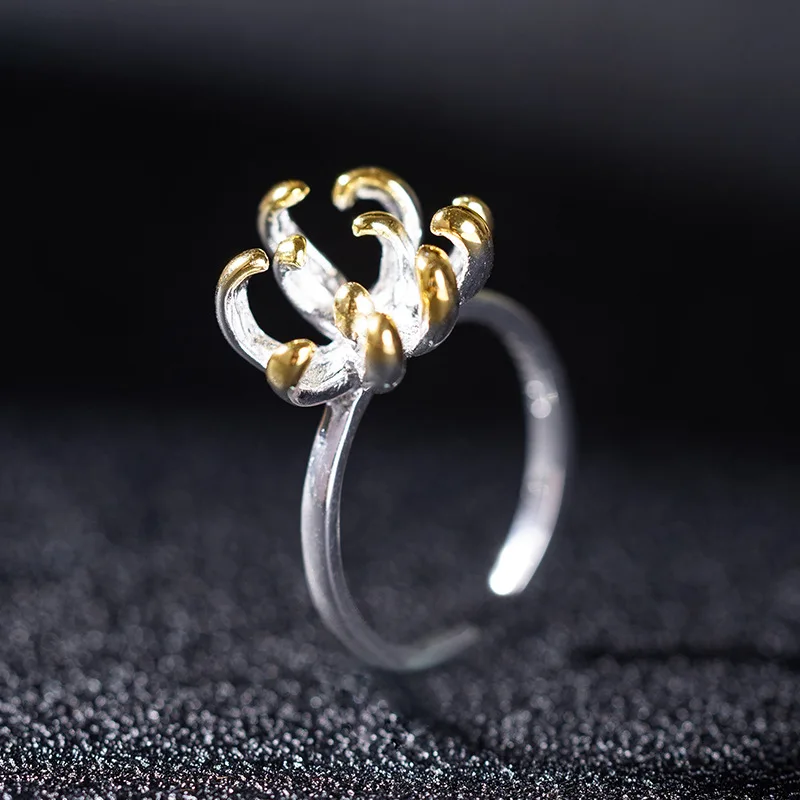 

Ювелирные изделия из серебра S925, трехмерное кольцо с золотой хризантемой, регулируемое кольцо с персонализированным цветком, женский хвост