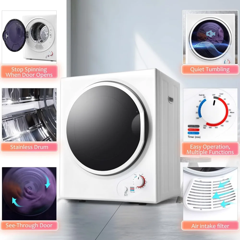 Sèche-linge portable avec capteur d'humidité, sèche-linge électrique, panneau de commande LCD, machine chauffante, 120 V, 850W