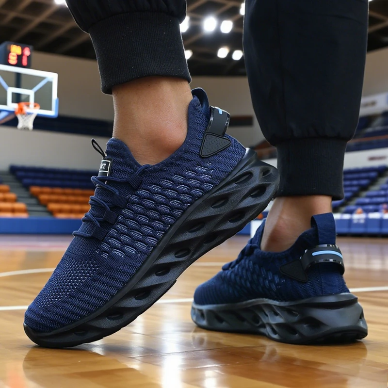 Men's Athletic Basketball Sneakers Bright Yellow Woven Upper Airy Mesh Design Men Shoes Trendy Non-slip Functional Sports Shoes