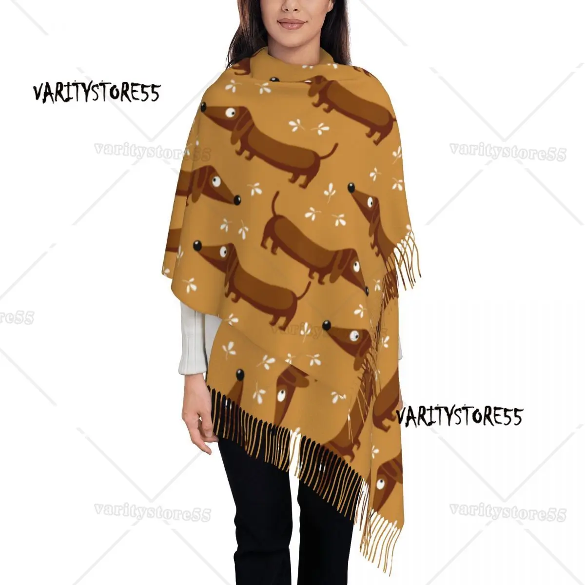 

Dachshund Dogs Cartoon Scarf for Women Winter Fall Reversible Shawls Wrap Animal Wiener Dog Long Scarves with Tassel Lightweight