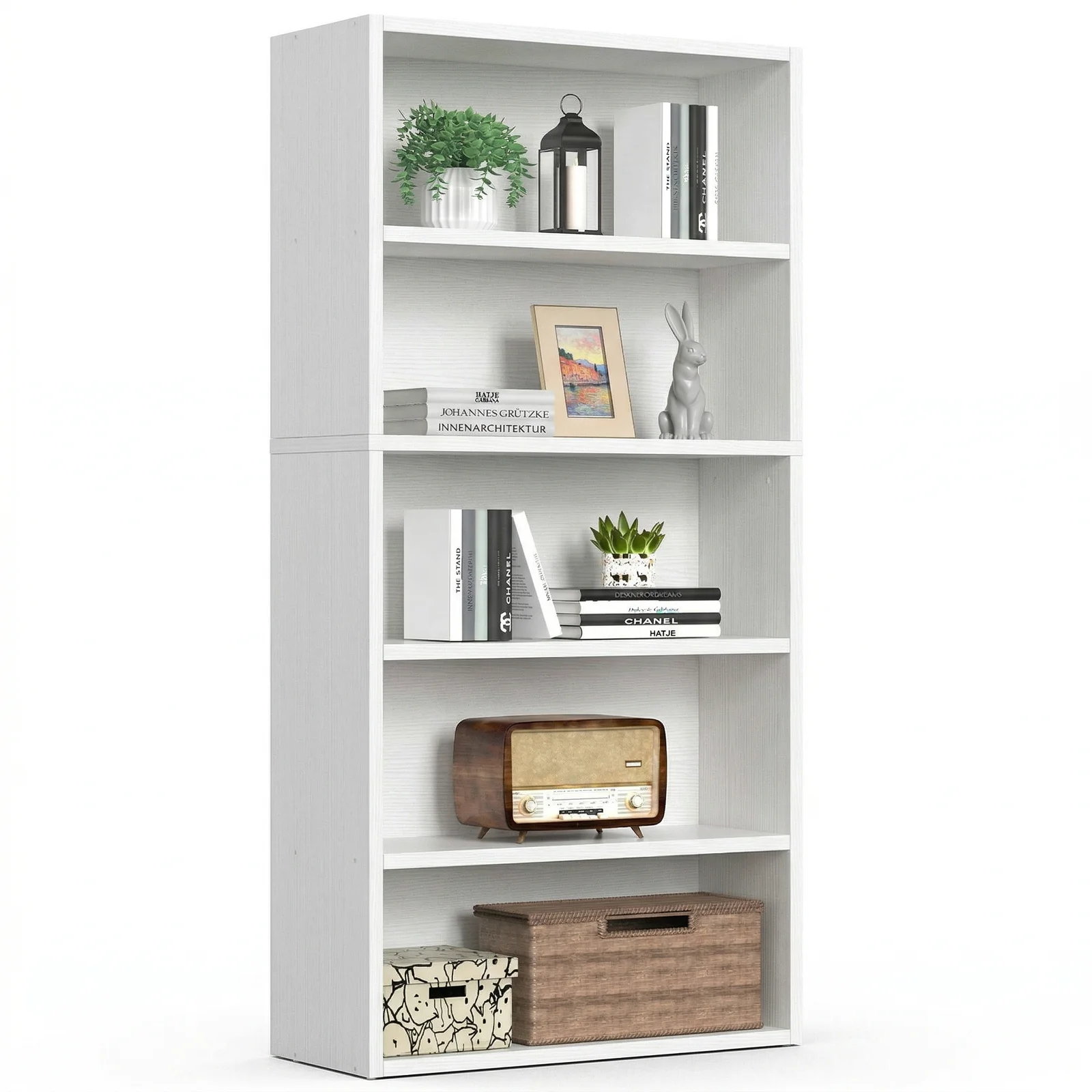 MCQ 5 Tier Wooden Bookshelf Black 53 Inch Tall Bookcase Standing Open Book Shelf Organizer Adjustable Display Storage Shelves image 2