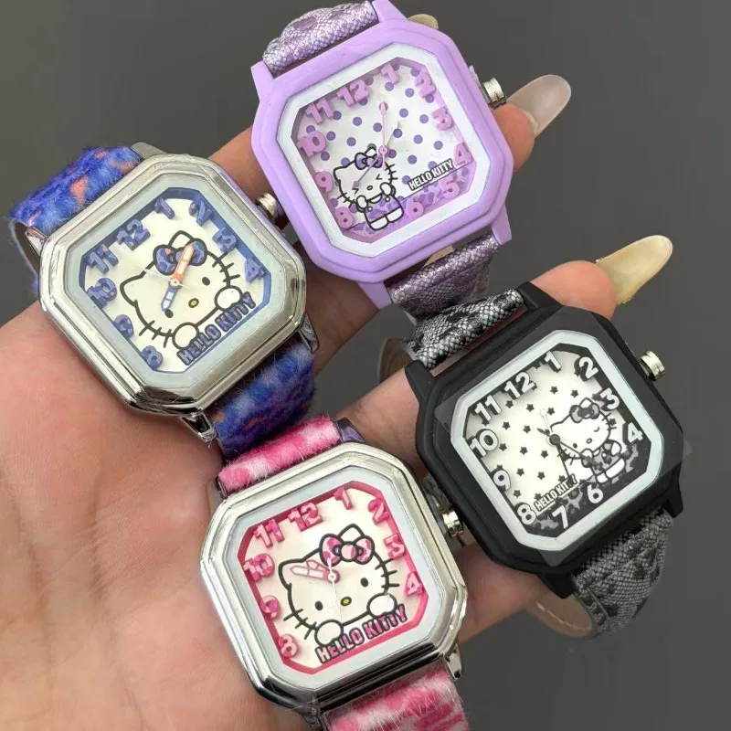 Anime Figures Sanrio Hello Kitty Sweetheart Leopard Watch Cartoon KT Cat Electronic Watch Blind Box Toys Decoration  Gifts view 3
