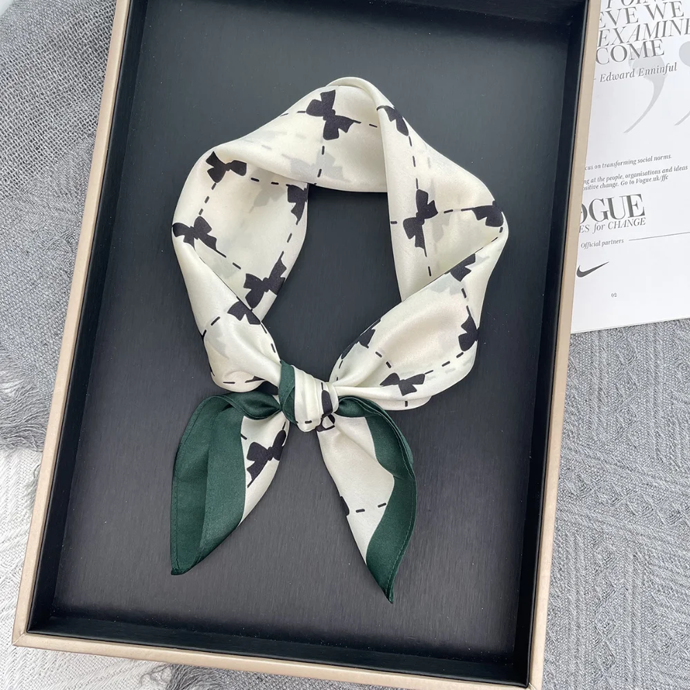 Sciarpa di seta stampata verde per ragazze, sciarpa quadrata da 53 cm, sciarpa decorativa per il collo, piccola sciarpa, accessori per capelli