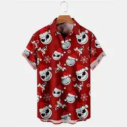 Skull Goth Men's Christmas print Shirt Casual festival Weekend Fall Men Lapel Tops Short Sleeve Shirt Four-Way Stretch Men Shirt