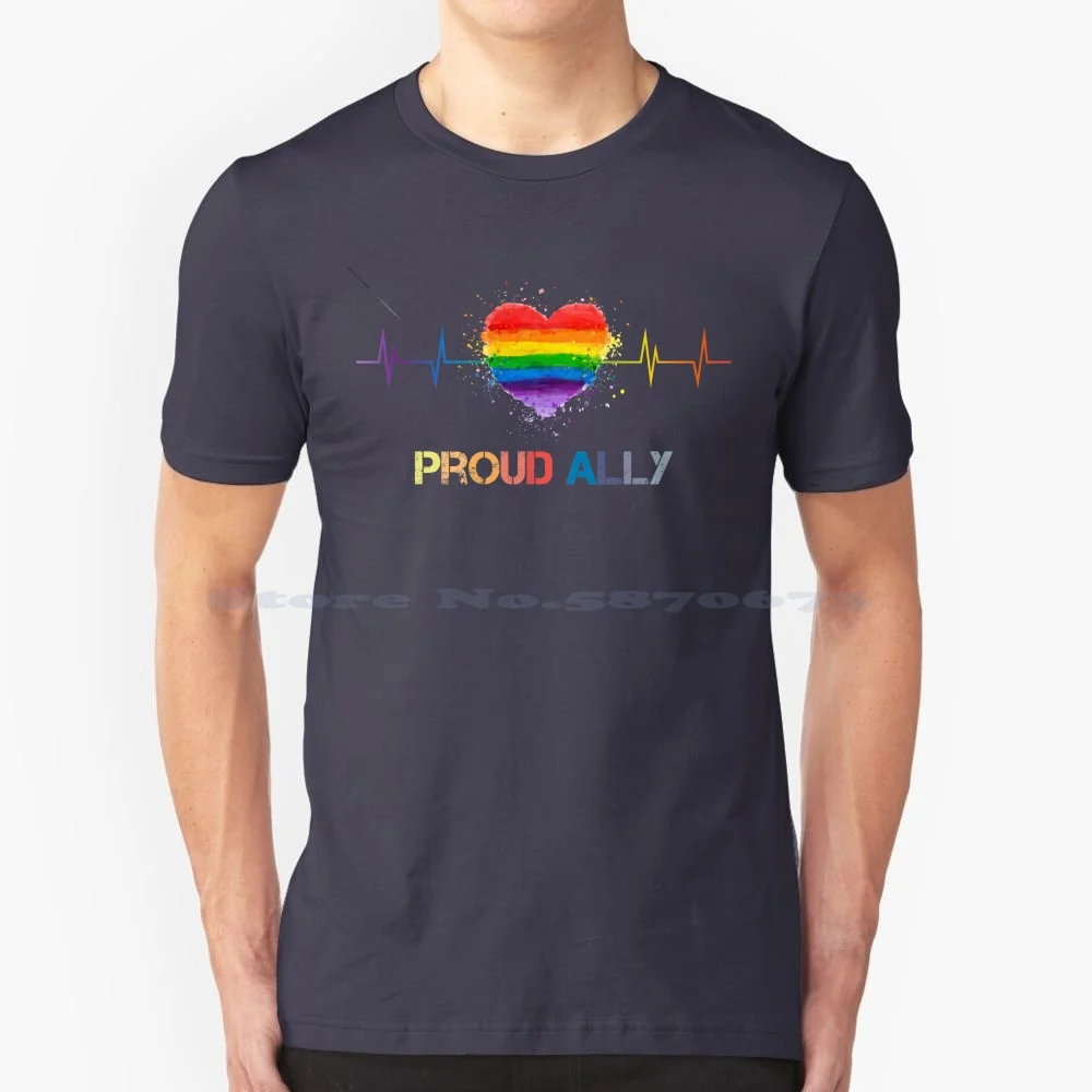 Proud Ally T Shirt 100% Cotton Tee Proud Ally Gay Pride Lgbt Month Rainbow For Birthday Rainbow Heart Lgbt Lgbtq Ally Proud Mom