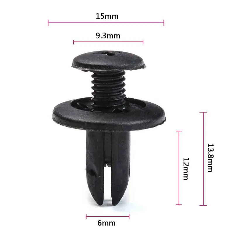 50pcs Plastic Rivet Black Automobile Rivet Car Clip Screw Car Body Push Fasteners Clip Trim Bumper Fender For Universal Vehicles